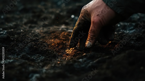 Earthy hand sowing tiny seeds