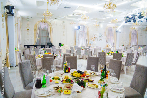 Served round table in the banquet hall. the banquet hall.