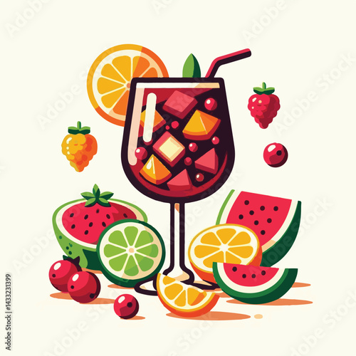 cocktail, beverage, alcohol, glass, sangria, drink, fruit, juice, summer, orange, ice, red, refreshing, wine, fresh, cold, citrus, food, sweet, apple, punch, refreshment, spanish, berry, lemon, mint, 