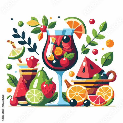 cocktail, beverage, alcohol, glass, sangria, drink, fruit, juice, summer, orange, ice, red, refreshing, wine, fresh, cold, citrus, food, sweet, apple, punch, refreshment, spanish, berry, lemon, mint, 