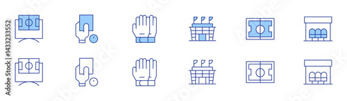 Football icon set in two styles, Duotone and Thin Line style. Editable stroke. stadium, football, yellow card, football field, soccer