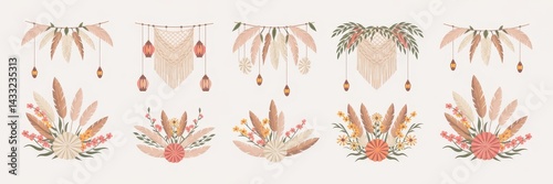 Decorative botanical elements in muted tones. photo