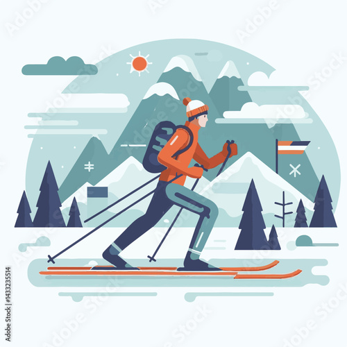 snow, ski, sport, winter, nature, active, cold, vacation, exercise, cross, activity, skier, season, outdoor, man, landscape, athlete, trail, lifestyle, cross-country skiing, skiing, training, forest, 