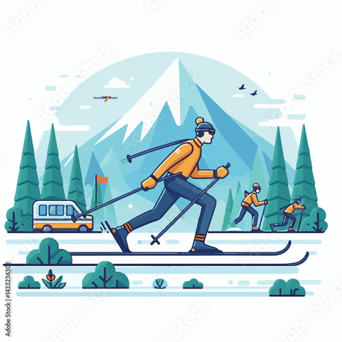 snow, ski, sport, winter, nature, active, cold, vacation, exercise, cross, activity, skier, season, outdoor, man, landscape, athlete, trail, lifestyle, cross-country skiing, skiing, training, forest, 