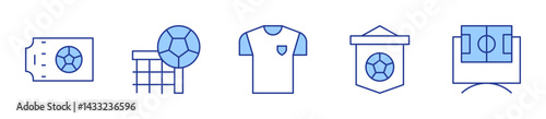 soccer, football, ticket, tshirt, football flag. Football Icon vector illustration. Line Duotone style. Editable stroke