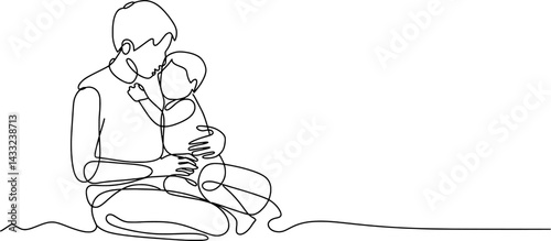 Father and child embrace continuous line art fathers day tender moment