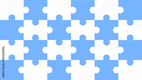 Interlocking blue and white puzzle pieces forming a simple geometric background