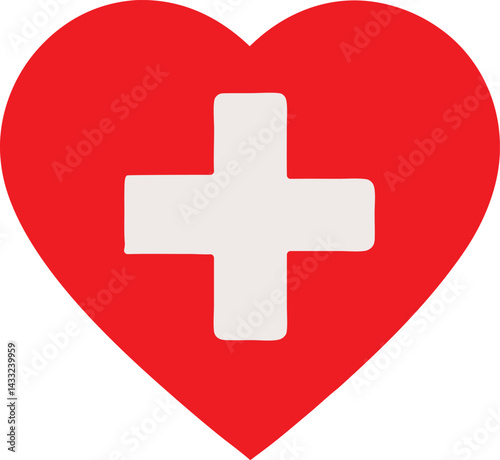 Minimalist Medical Logo Featuring Heart and Cross for First Aid and Health Services.