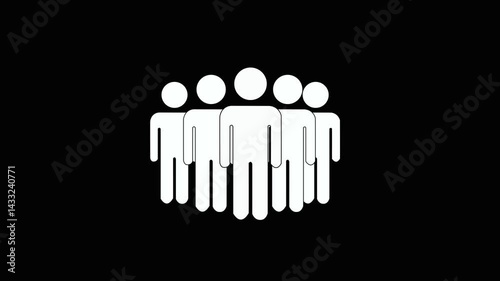 group of people, crowd icon, stick figure man, stickman isolated silhouettes, team illustration, people on black background