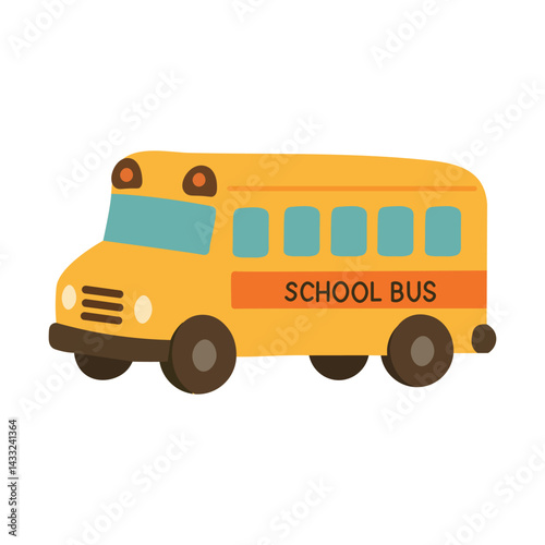 Cute yellow school bus in cartoon flat style. Vector illustration of education transport.
