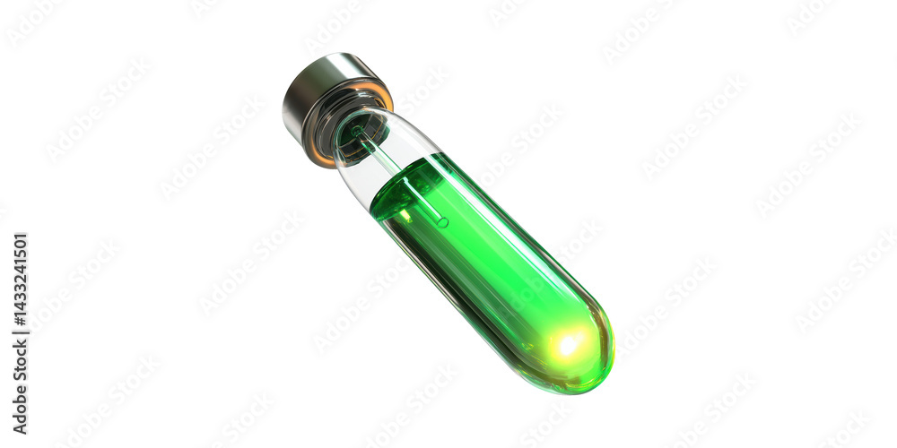 Test Tube With Green Liquid. Scientific Experimentation And Chemical Analysis Concept Isolated On Transparent Background Test Tube With Green Liquid. Scientific Experimentation And Chemical Analysis Concept Isolated On Transparent Background
