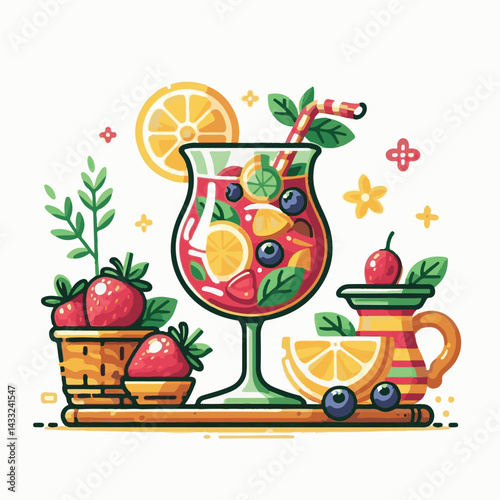 cocktail, beverage, alcohol, glass, sangria, drink, fruit, juice, summer, orange, ice, red, refreshing, wine, fresh, cold, citrus, food, sweet, apple, punch, refreshment, spanish, berry, lemon, mint, 