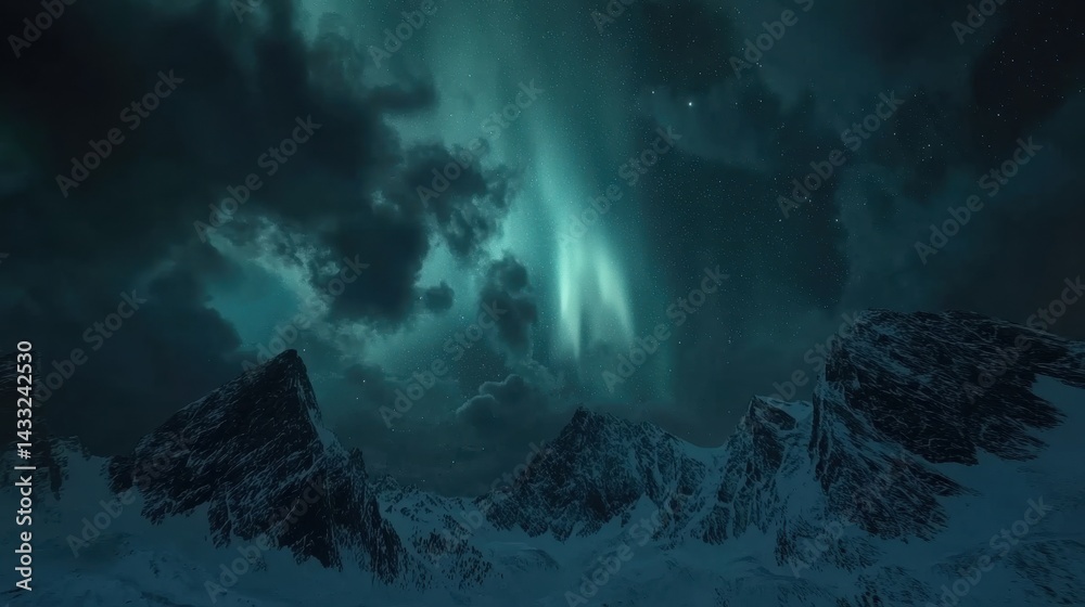 Obraz premium Bright Aurora Borealis over Snowy Mountains