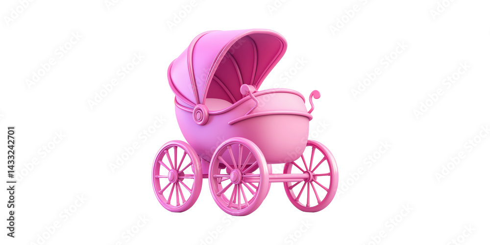 Fototapeta premium Pink Vintage Baby Carriage. Classic Pram Design For Nursery Decor And Baby Showers Isolated On Transparent Background