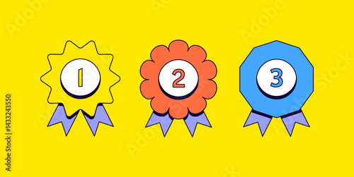 First, Second, and Third Place Award Ribbons Cartoon Illustration