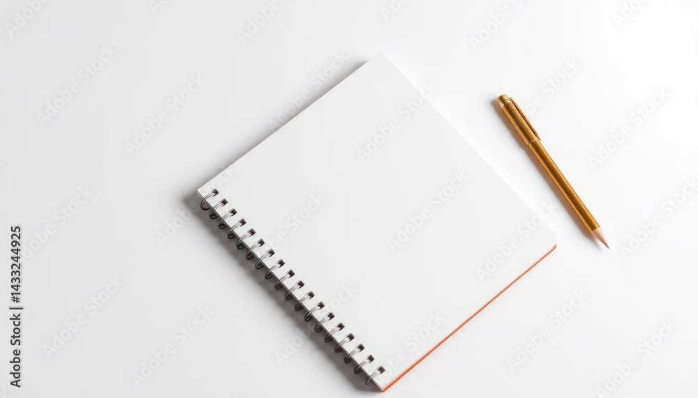 Blank notebook and pen on a white surface Blank notebook and pen on a white surface