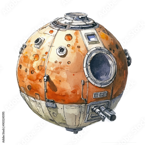 Planetary Terraforming Device, watercolor vector, isolated on a white background.