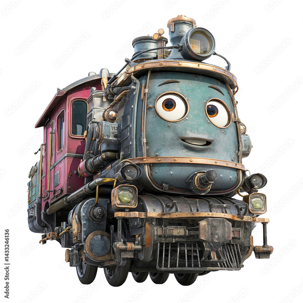 Fototapeta premium Charming Vintage Steam Train Locomotive Character Illustration