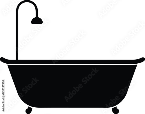 Bathtub icon black silhouette vector illustration on transparent background
