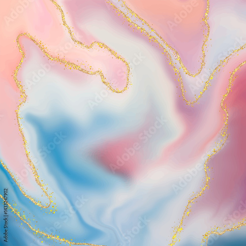 Abstract liquid marble background with gold glitter