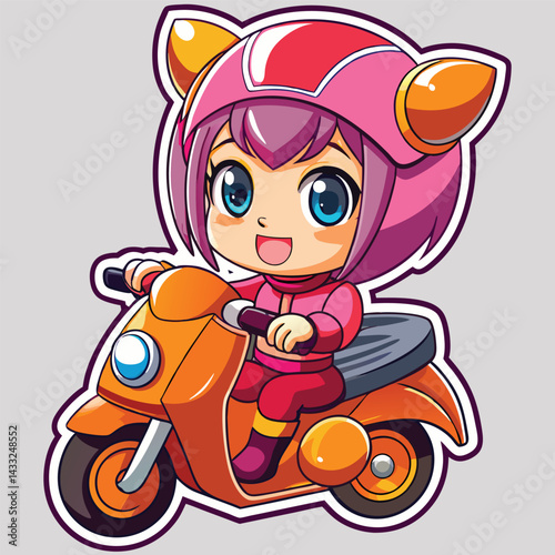 Cute anime girl riding a scooter