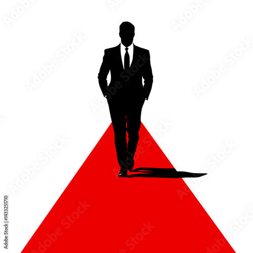 Businessman silhouette walking on a red carpet for corporate events, awards, and promotional materials