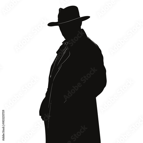 Silhouette of a detective in a hat for mystery, drama, and noir film themes