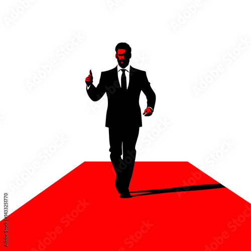 Silhouette of a man in a suit walking on a red carpet for awards, events, and celebrity culture