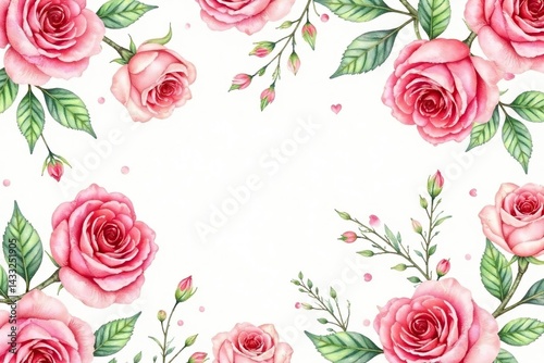 Delicate watercolor roses & leaves, repeating pattern, rose, background