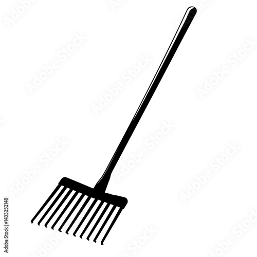 Garden rake illustration in black and white for gardening and landscaping purposes