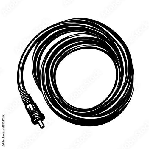 Power cord illustration in black and white for electrical and technical applications