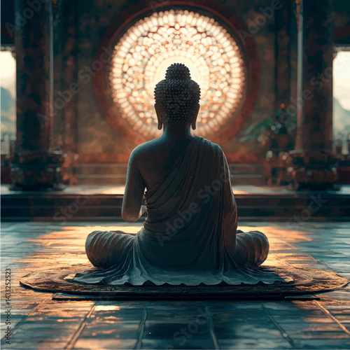Buddha sculpture in temple meditation. Buddhism religion. Buddha statue in temple. Yoga and meditation.	