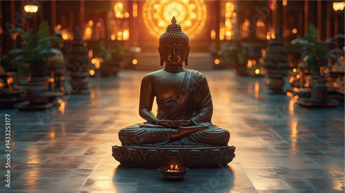 Buddha sculpture in temple meditation. Buddhism religion. Buddha statue in temple. Yoga and meditation.	