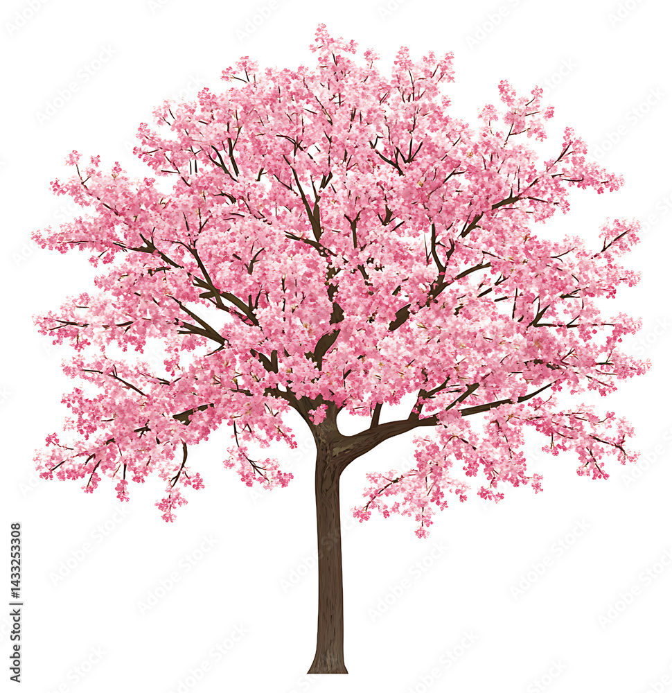 Fototapeta premium Vibrant cherry blossom tree in full bloom, digital illustration