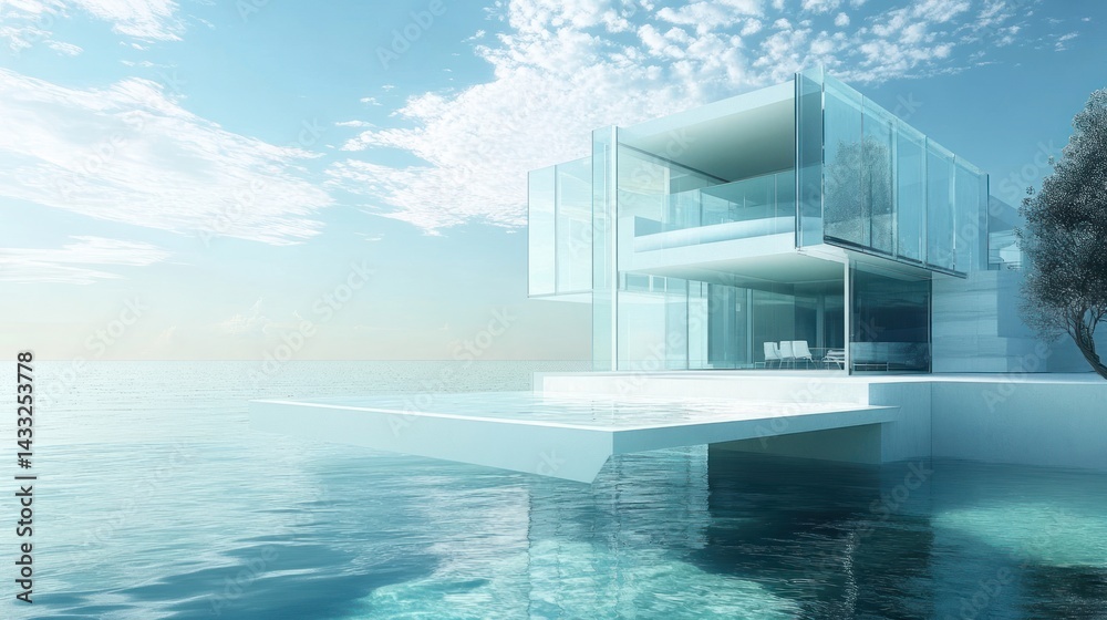 Contemporary seaside villa with glass walls offers stunning ocean views