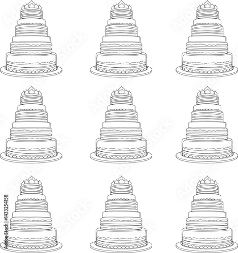 Premium vector. Silhouette line art big cake design on white background. 