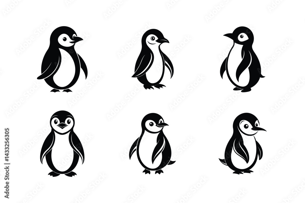 Obraz premium Fairy Penguin (Little Penguin) bird, silhouette vector illustration