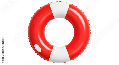Red and white inflatable swim ring on transparent background