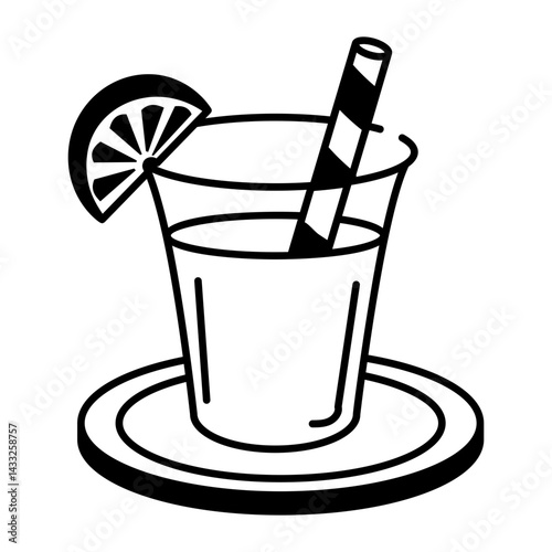 Fresh lemonade glass icon in hand drawn style 
