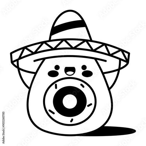 Sombrero avocado character icon in hand drawn style 