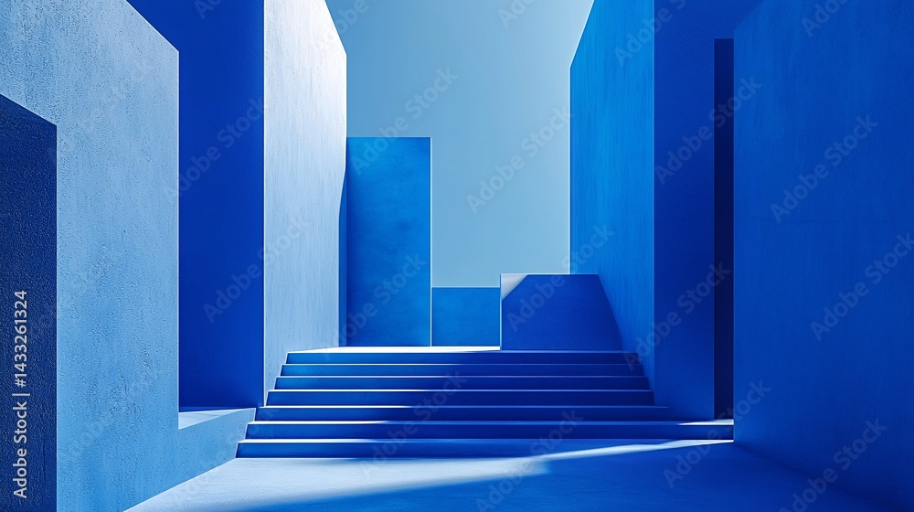 Fototapeta premium Bold blue building featuring striking stairs that showcase modern architectural elements and design