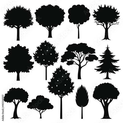 set of trees silhouettes