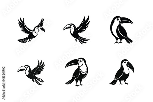 Keel-billed Toucan bird, silhouette vector illustration