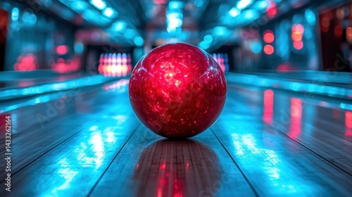 Neon Bowling Night: Red Bowling Ball on Glowing Alley