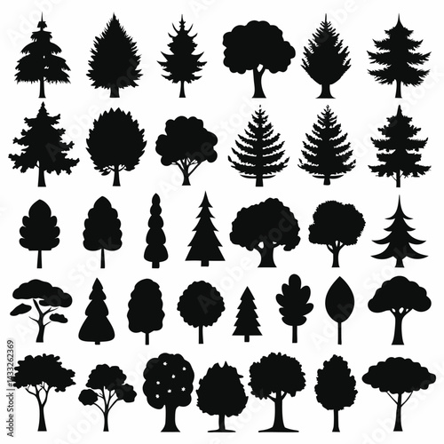 set of trees silhouettes
