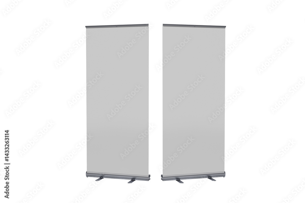 Set of 2 roll up banners mockups isolated on white background. Set of 2 roll up banners mockups isolated on white background.