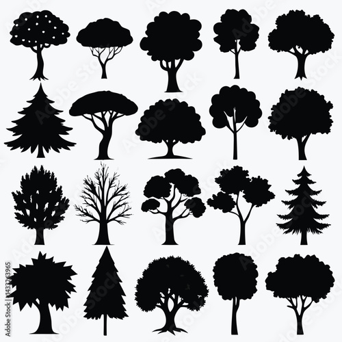 set of trees silhouettes