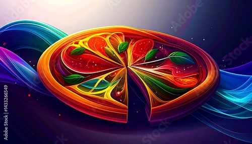 AI vibrant minimalist pizza vector illustration, sleek, stylized pizza with bold colors and simple toppings in a modern, appetizing design
