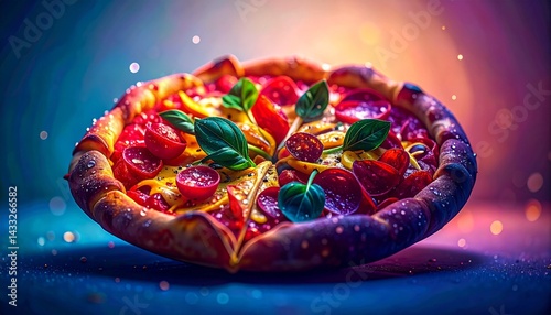 AI vibrant minimalist pizza vector illustration, sleek, stylized pizza with bold colors and simple toppings in a modern, appetizing design
