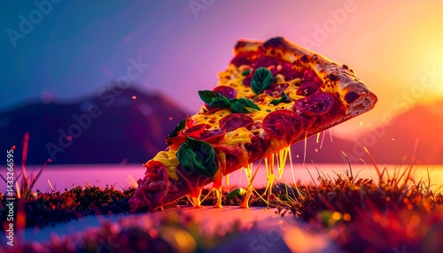 AI vibrant minimalist pizza vector illustration, sleek, stylized pizza with bold colors and simple toppings in a modern, appetizing design
